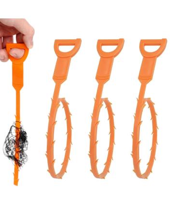Drain Snake 3 Pcs Orange Drain Snake Unblocker Drain Hair Remover for Sewer Reusable Drain Unblocker Hair for Sewer Bathroom Drainage for Sewer Kitchen Sink Bathroom Toilet