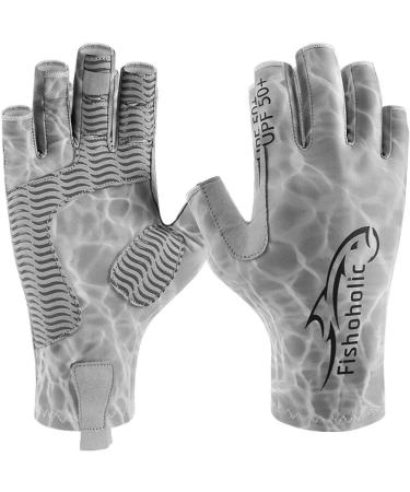 Fishoholic Fingerless Fishing Gloves UPF50+ Super Grip Sun Protection Men Women (GreyCamo, L/XL) - Buy Online on GoSupps.com
