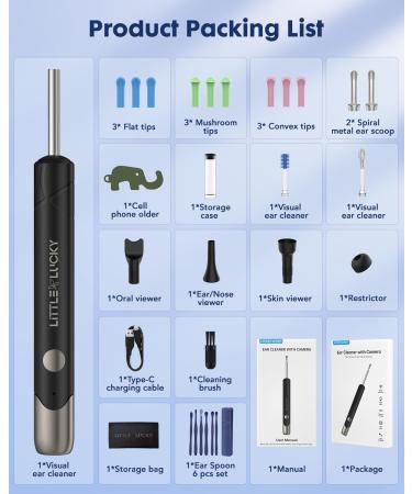 Ear Wax Removal Littlelucky- 4 in 1 Ear Canal Cleaner 1080P HD Lens with 6 LED Lights for Ear/Nose/Throat/Skin Viewing Ear Cleaning Kit with 6 Piece Ear Set & 9 Replacement Tips for iOS & Android - Buy Online on GoSupps.com