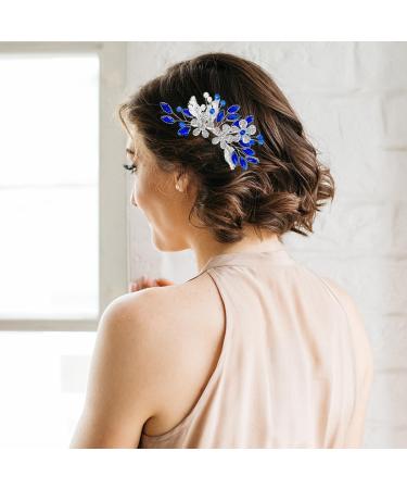 Flower Bridal Blue Rhinestone Hair Comb Hair Accessories Rhinestone Hair Piece for Women and Girls - Buy Online on GoSupps.com