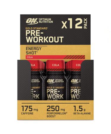 Optimum Nutrition Gold Standard Pre-Workout Energy Shot Ready to Drink Food Supplement with Beta Alanine Caffeine PerforMelon Boost and Vitamin B6 and B12 Cola Flavour 12-Pack 12 x 60 ml
