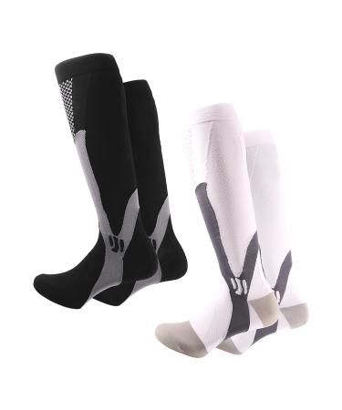 2 pairs of non-slip calf compression socks moisture absorbing and desodorizing bike compression socks black and white high-top compression socks outdoor wheel socks