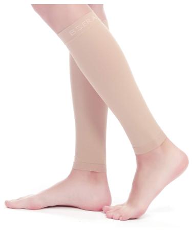 BSERA Calf Compression Sleeve Women, 2 Pairs 15-20mmHg Calf Support Footless Compression Socks Stockings for Shin Splints, Varicose Veins, Recovery (Nude/Skin, Large) Skin/Nude 2 Pairs Large (Pack of 2)