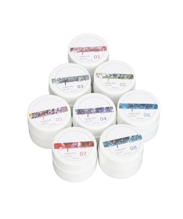 Saluaqui Reflective Metallic Shining Sequins Nail Gel Polish Set 8 Colors Glitter Professional Sparkly Effect Sequins Nail Gelfor Special Occasions Parties Everyday Look