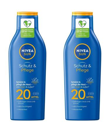 Nivea Sun Protection & Care Sun Milk LSF 20 (250 ml) sunscreen for 48h moisture immediate sun protection with highly effective UVA/UVB filter system (pack with 2) LSF 20 250 ml (2-pack)