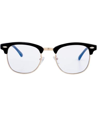 Kursan Blue Light Blocking Glasses for Women & Men | Semi-Rimless Fake Nerd Eyeglasses - Bright Black Gold 52mm - Buy Online on GoSupps.com