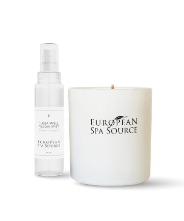 European Spa Source Tranquil Dreams Bundle: SleepWell Eucalyptus + Lavender Pillow Spray & French Lavender Candle 4 Fl Oz