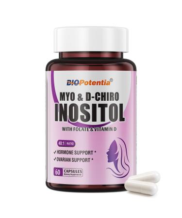 Myo-Inositol & D-Chiro Inositol Capsules Myo Inositol 2000mg & D Chiro Inositol 50mg Ovarian Health Support & Hormonal Balance Ideal Inositol 40:1 Ratio Non-GMO | 60 Capsules 60 Count (Pack of 1)