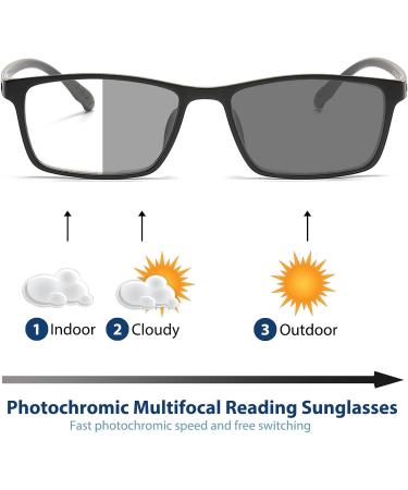 Premium Progressive Multifocal Reading Glasses | Photochromic TR90 Black Rectangle Sunglasses | Seamless Transition 3.0x - Shop Internationally - Buy Online on GoSupps.com