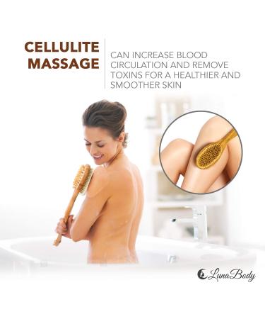 LunaBody Bamboo Back Scrub Brush - Natural Boar Bristle Shower Scrubber - Buy Online on GoSupps.com