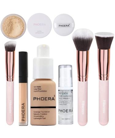 PHOERA Makeup Set: Foundation, Mascara, Primer, Powder, Concealer & Brushes - Full Coverage Kit - Buy Online on GoSupps.com