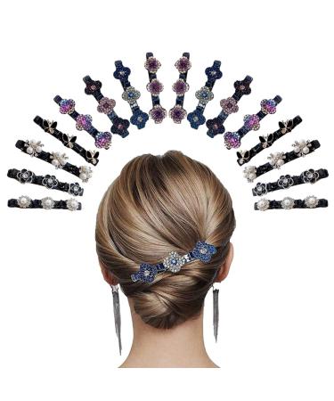 Sparkling Crystal Stone Braided Hair Clips  Four-Leaf Clover Chopped Hairpin Duckbill Clip with 3 Small Clips  Braided Hair Clip with Rhinestones for Women/Girls (1)