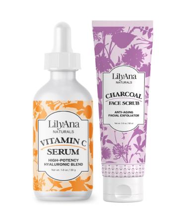 LilyAna Naturals Vitamin C Serum 1oz and Charcoal Face Scrub 3oz Bundle