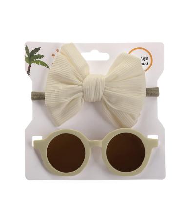 Baby Sunglasses 0-36 Months Baby Girl Sunglasses Headband Sunglasses Set Cute Polarized for Toddler Newborn Infant Elastic Photography Props White