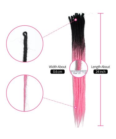 Handmade 24 Thin 0.6cm Synthetic Dreadlock Extensions - Soft Crochet Hair Hip-Hop Style 20 Strands Pink - Buy Online on GoSupps.com