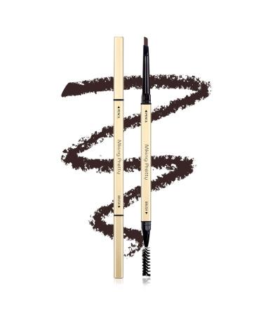 Eyebrow Pencil Smooth and Waterproof 2mm Tip Long-Lasting Eyebrow Pencil Dual Ended with Brow Pencil and Spoolie Brush (Deep Brown)