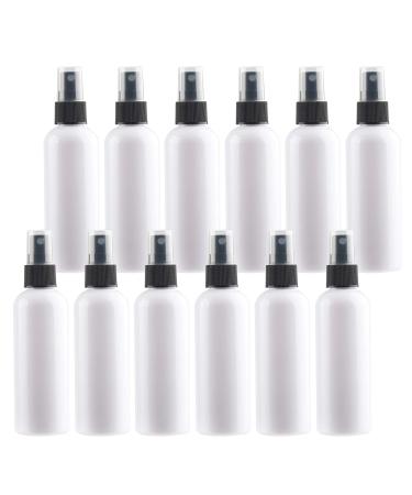 TIANZD 12 Pieces Empty 100 ml White PET Plastic Fine Mist Pump Spray Bottles with Black Top Portable Sprayer for Perfume Water Cosmetic Travel Containers Refillable 2x Funnel