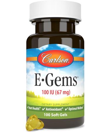 Carlson - E-Gems 100 IU (67 mg) Natural-Source Vitamin E Heart Health & Optimal Wellness Antioxidant 100 Soft Gels 100 Count (Pack of 1) - Buy Online on GoSupps.com