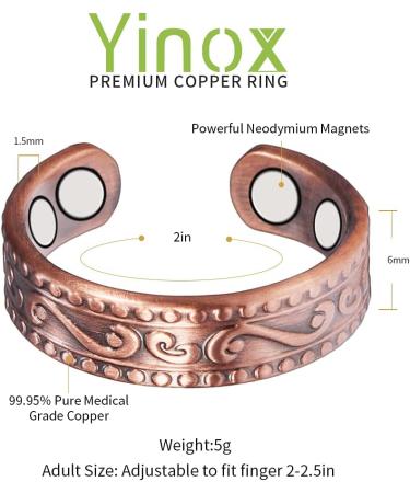 Yinox 2.3-Inch Pure Copper Magnet Ring for Men & Women - 4 Strong Magnets for Arthritis & Migraines Relief - Adjustable CI Design - Buy Online on GoSupps.com