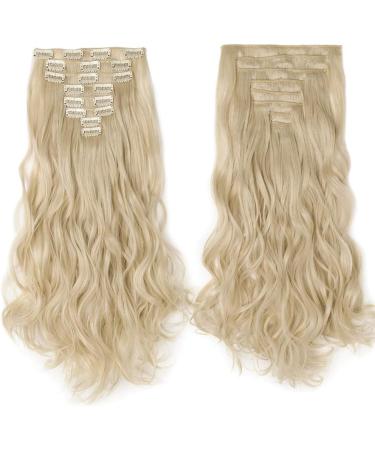 8Pcs Clip in Hair Extensions Synthetic Curly Wavy Hair Pieces - 17 Inch #Bleach Blond - Buy Online on GoSupps.com