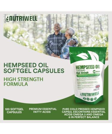 Hemp Seed Oil 1000mg 120 Softgels Capsules | High Strength Omega 3 & 6 Supplement | Made in UK by Nutri Well - Buy Online on GoSupps.com