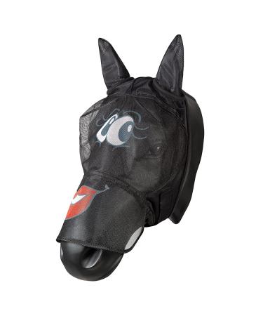PFIFF 101013 Fly Mask Face Mask with Motif for Horses Fly Protection Black-Grey-Red Cob/Thoroughbred/M