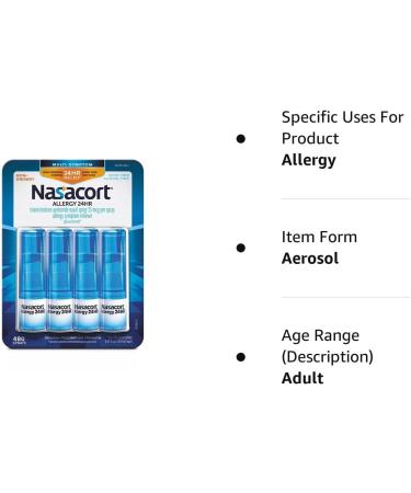 Nasacort Allergy 24 Hour 0.57oz (120 Sprays x 4 Pack) - Fast Relief Formula - Buy Online on GoSupps.com
