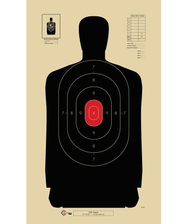 Official B-34 Target, 25 Yard Police Pistol Silhouette Target, Reduced from 50 Yard B-27 Red 100