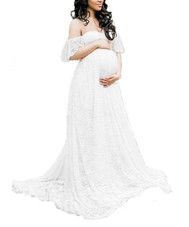 BUOYDM Women Dress for Pregnant Photography Props Maternity Photo Shoot Elegant Dresses for Party L White