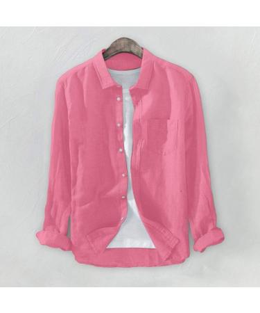 Men's Long Sleeve Pink Linen/Cotton Shirt with Button Pocket, 3X-Large - Buy Online on GoSupps.com