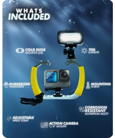Movo DiveRig4 Diving Rig Bundle with Waterproof LED Light - GoPro and DJI Osmo Action Cam Compatible - Scuba Accessories for Underwater Photography - Buy Online on GoSupps.com