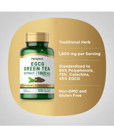Piping Rock EGCG Green Tea Extract 1800mg - 100 Capsules | Standardized Non-GMO Supplement - Buy Online on GoSupps.com
