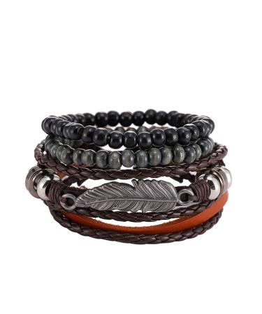 XiShiYing Mens Bracelet Braided Leather Bracelets Men and Women Cool Wrist Cuff Bracelet Mens Bracelet Adjustable Bracelet- Black G