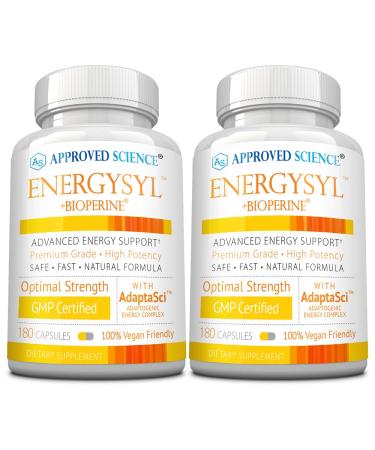 Approved Science Energysyl - Caffeine Free - with Adaptogens B Vitamins Bioperine - 360 Capsules - 6 Month Supply 180 Count (Pack of 2)
