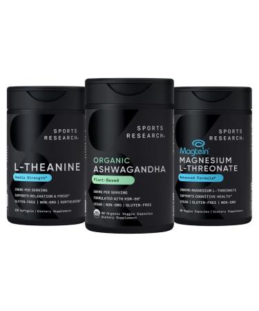 Sports Research Sleep Pack - Organic Ashwagandha Adaptogen for Relaxation Calm & Sleep Support 600 mg + Magnesium L-Threonate Capsules 2000mg + L-Theanine 200mg