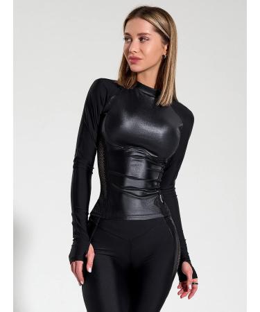 Bona Fide Women's Compression Crop Top - Long/Short Sleeve Gym Workout Shirt for Running - Black Skin Large - Buy Online on GoSupps.com