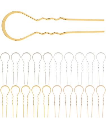 20 Pack Gold Silver Metal Alloy U Shaped Wave Curved Long Hair Fork Pins Chopsticks Hairpins Picks Hair Sticks Shawl Pin Hairclips Simple Fast Bun Holder Accessories Bulk - Buy Online on GoSupps.com