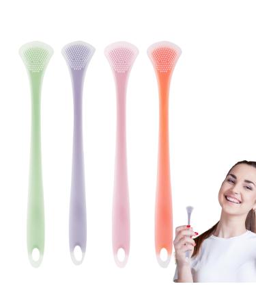 Silicone tongue brush |Dental tongue scraping for fresher ate |Soft silicone cleaner helps combating bad breath safe 4-part tongue tools for adults children