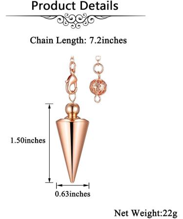 Jsdde Rose Gold Copper Pendulum Pendant with Chain - Esoteric Radiesthesia for Reiki Healing Dowsing and Energy Therapy - Buy Online on GoSupps.com