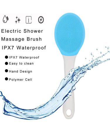 Qkiss Electric Silicone Body Brush - Long Handle Shower Wash Massager (Blue) - Best for Exfoliation & Relaxation | International Shipping - Buy Online on GoSupps.com
