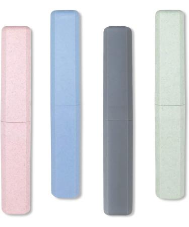 Mulbozy Travel Toothbrush Case, Portable Toothbrush Protector Cover, Breathable Wheat Straw Toothbrush Holder for Traveling, Camping, Business, Home, School, Gym, and More - 4 Packs Pink, Blue, Green, Grey 4 Count (Pack of 1)