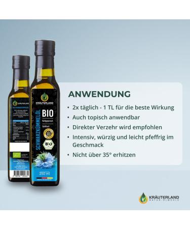 Herballand Organic Black Cumin Oil 250ml - Cold-Pressed Filtered Rich in Thymoquinone - Daily Fresh Milless from Our Hessian Oil Mill - Buy Online on GoSupps.com