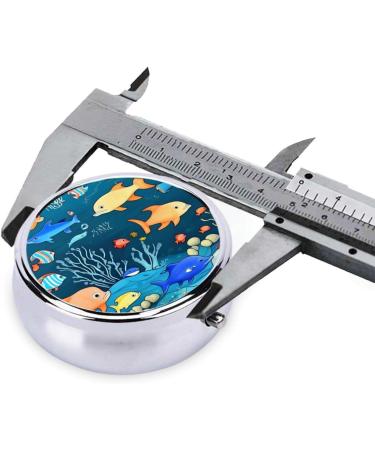 Blue Underwater World Fish Round Pill Box - 3 Compartment Portable Travel Organizer for Purse & Pocket - Buy Online on GoSupps.com