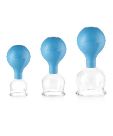 pulox cupping glass made of real glass set of 3 including suction ball 40 mm 52 mm & 62 mm blue