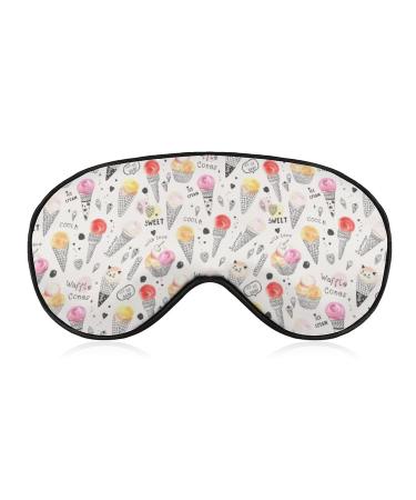 Watercolor Ice Cream in Waffle Cones Sleep Mask for Women Adjustable Sleeping Eye Shades Cover with Elastic Strap