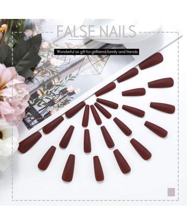 CLOACE Wine Red Long Matte Ballerina Fake Nails - 24 PCs | Full Cover Acrylic Party Nails for Women and Girls - Buy Online on GoSupps.com