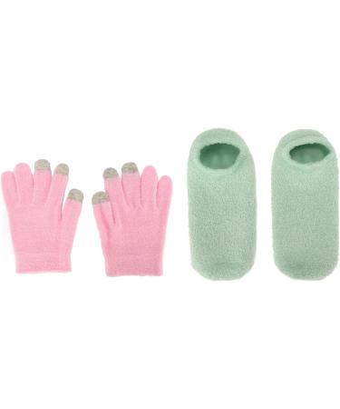 Qukaim Hydrating Gel Gloves Socks Hydrating Green Moisturizing Gel Socks & Pink Gel Gloves Set for Touch Screen Reusable Softening Repair of Dry Skin Care for Hands and Feet - Buy Online on GoSupps.com