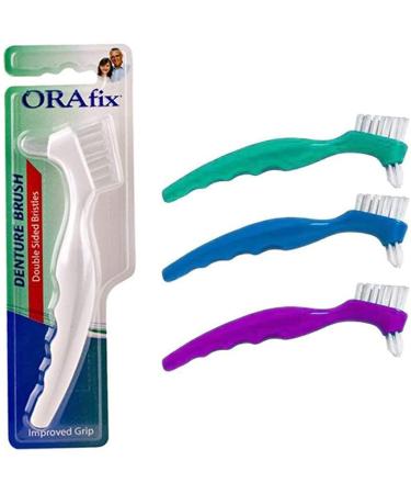 3 DENTURE toothbrush false teeth cleaning Brush ORAFIX double sided BRISTLES - 3 different 3 Count (Pack of 1)