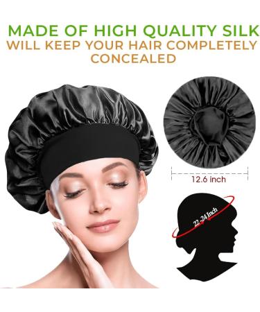 BIZBUY 3 Pack Satin Bonnet Hair Bonnet for Sleeping Night Hair Sleeping Caps with Wide Elastic Band Silk Bonnet is Suitable for Long Straight and Curly Hair. Black+Red+Purple - Buy Online on GoSupps.com