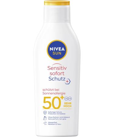 NIVEA SUN NIVEA SUN Sensitiv Instant Sunscreen Lotion SPF 50+ Sunscreen SPF 50+ for Sensitive Skin Waterproof & Fragrance Free Sun Protection for Sun Allergy (200ml)
